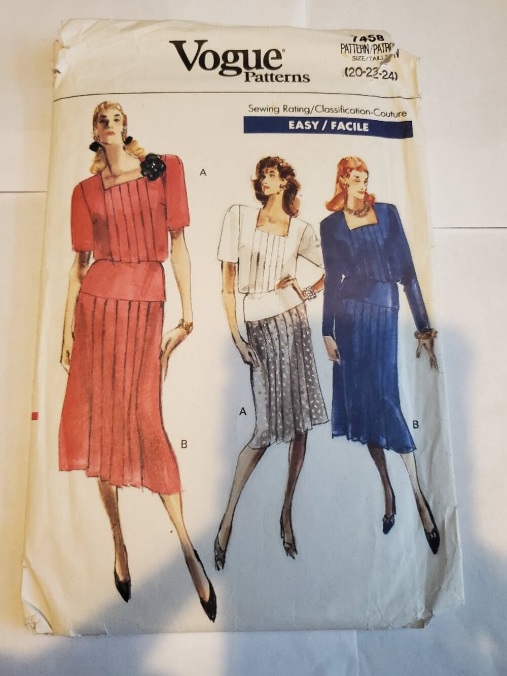 VOGUE 7458 MISSES TOP SKIRT 20 22 24 PATTERN